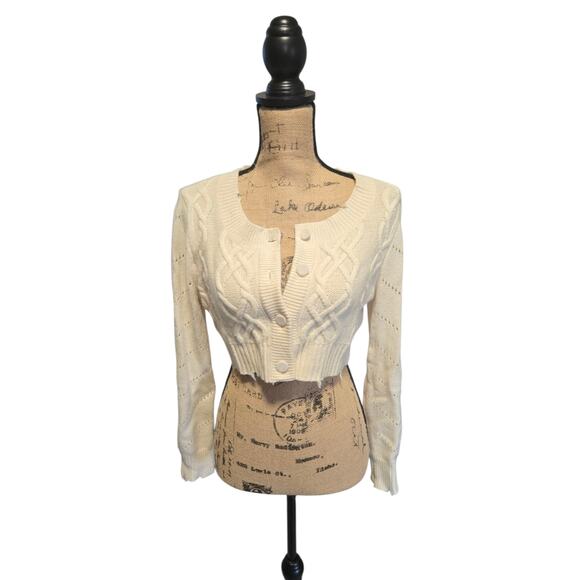 LoveShackFancy cropped knit white button front sweater, size xs - Picture 1 of 4